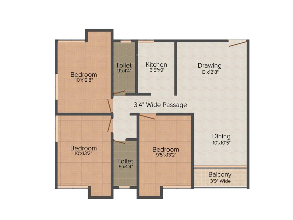 Hans Rezidency (3BHK+2T (1,372 sq ft) 1372 sq ft)