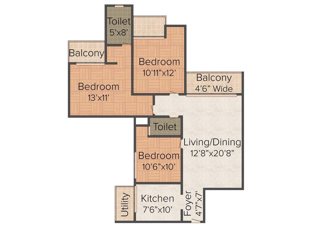 Lotus Arena (3BHK+2T (1,495 sq ft) 1495 sq ft)