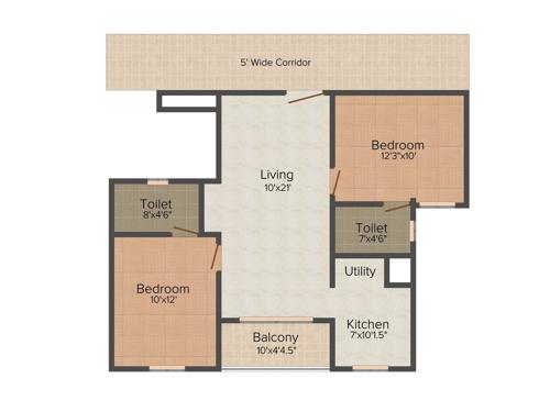 Rajparis Sarovar (2BHK+2T (874 sq ft) 874 sq ft)