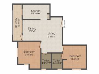 Natwest Ultra 2BHK+2T (930 sq ft)