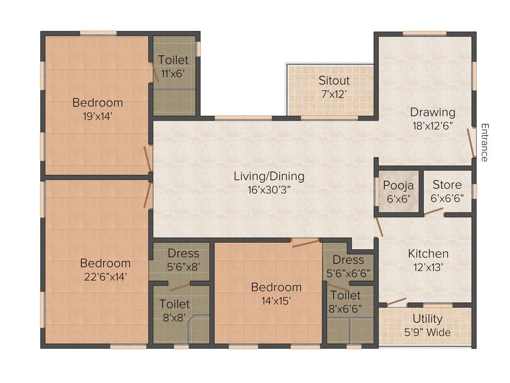 Vamsiram Jyothi Srinivasam 3BHK+3T (3,000 sq ft)