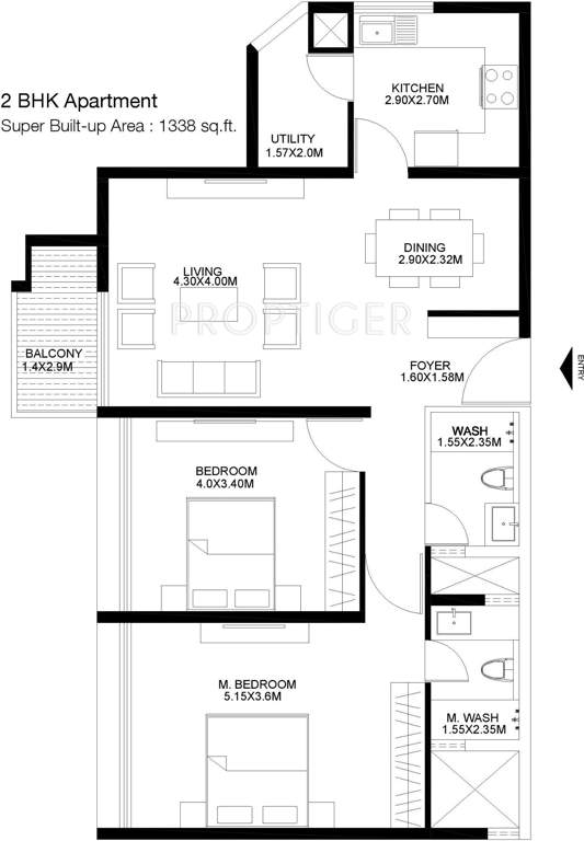 Godrej United (2BHK+2T (1,338 sq ft) 1338 sq ft)