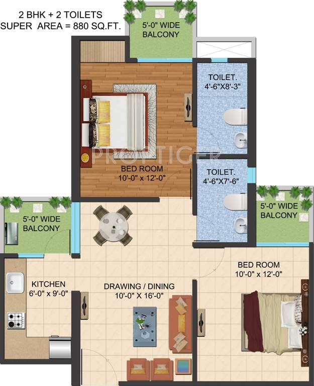 Ajnara LeGarden (2BHK+2T (880 sq ft) 880 sq ft)