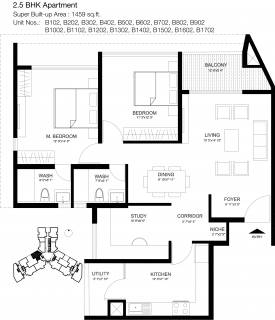 1459 Sq Ft 2 Bhk Floor Plan Image Godrej Properties United Available Rs 6 799 Per Sqft For Sale Proptiger Com