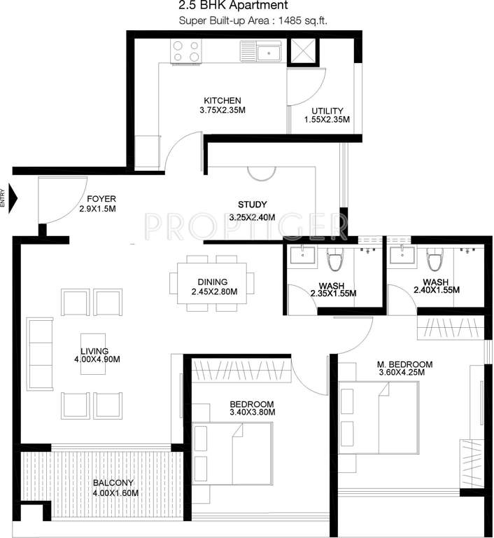 Godrej United (2BHK+2T (1,485 sq ft) 1485 sq ft)
