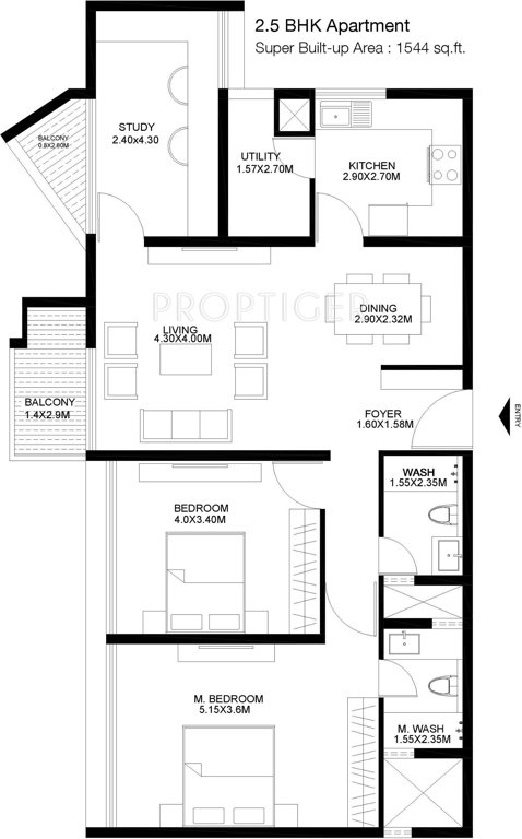 Godrej United (2BHK+2T (1,544 sq ft) 1544 sq ft)