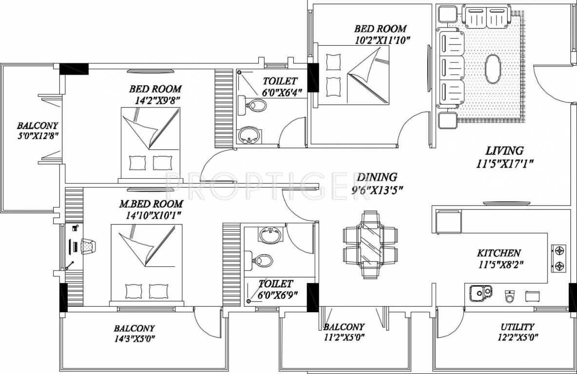 President Leon (3BHK+3T (1,625 sq ft) 1625 sq ft)