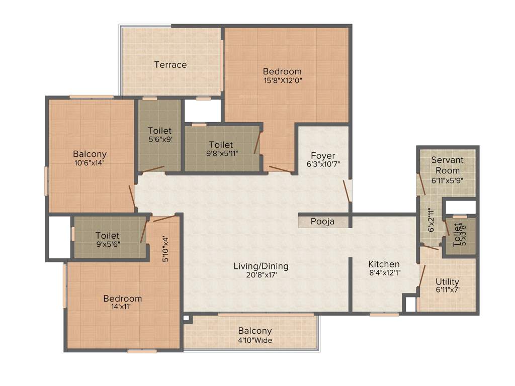 Aparna Elina (3BHK+3T (2,050 sq ft)   Servant Room 2050 sq ft)