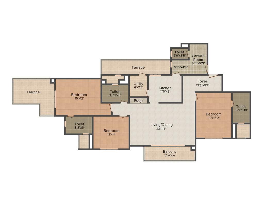 Aparna Elina (3BHK+3T (2,100 sq ft) + Servant Room 2100 sq ft)