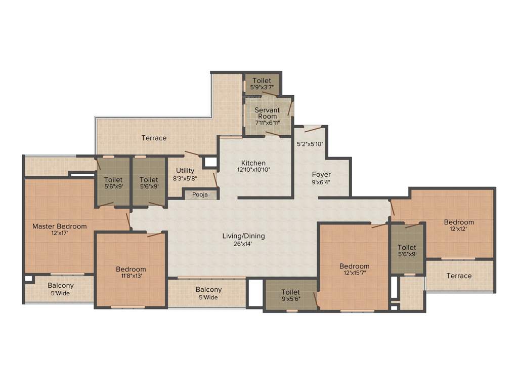 Aparna Elina (4BHK+4T (2,610 sq ft)   Servant Room 2610 sq ft)