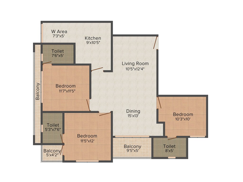 Heera Skygolf (3BHK+3T (1,528 sq ft) 1528 sq ft)