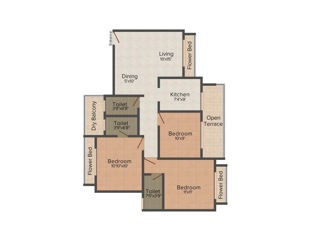 Reza Grandeur (3BHK+3T (1,395 sq ft) 1395 sq ft)