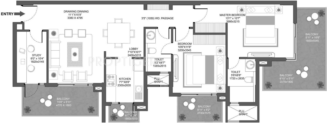 Godrej Oasis (2BHK+2T (1,628 sq ft) + Study Room 1628 sq ft)