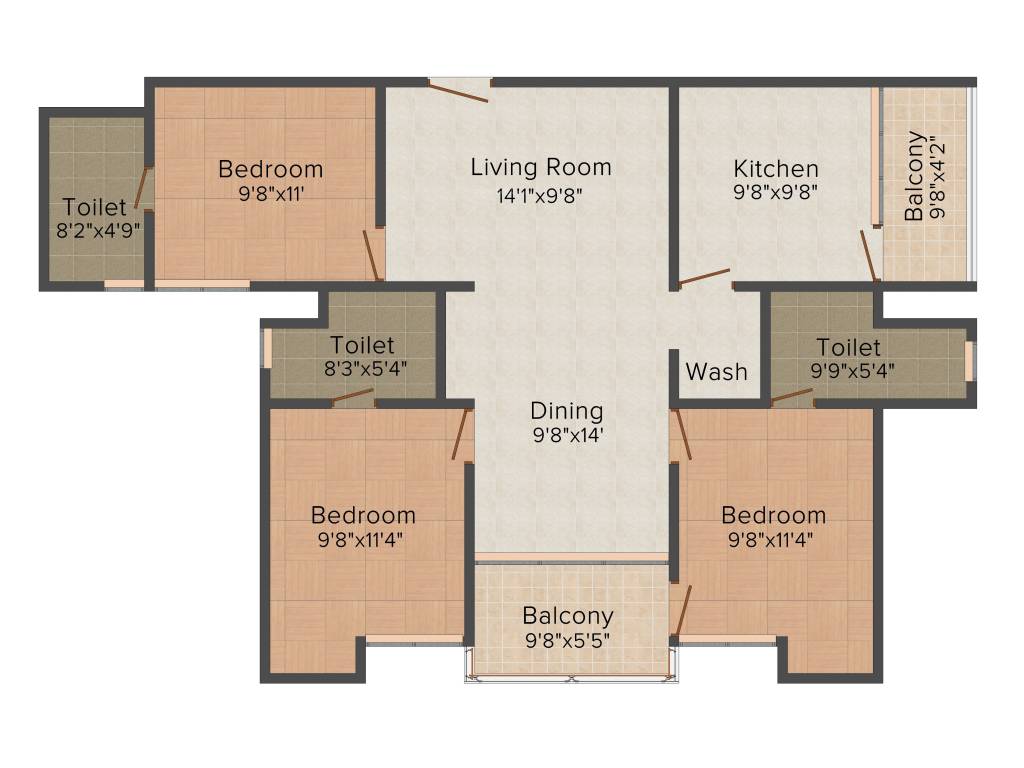 Heera 4 Pillars (3BHK+3T (1,332 sq ft) 1332 sq ft)