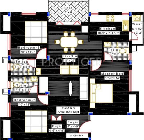  Gokulam (3BHK+3T (1,545 sq ft)   Pooja Room 1545 sq ft)