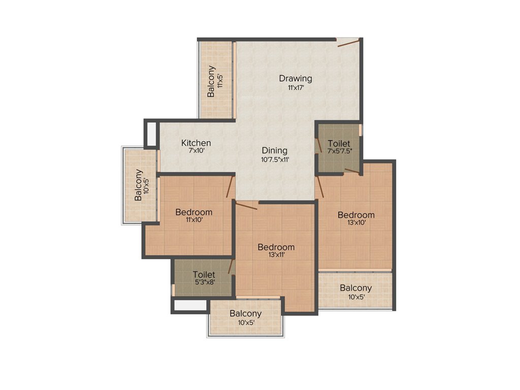 River Vrindavan Green (3BHK+2T (1,590 sq ft) 1590 sq ft)