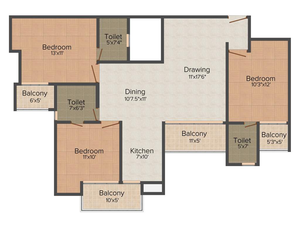 River Vrindavan Green (3BHK+3T (1,630 sq ft) 1630 sq ft)