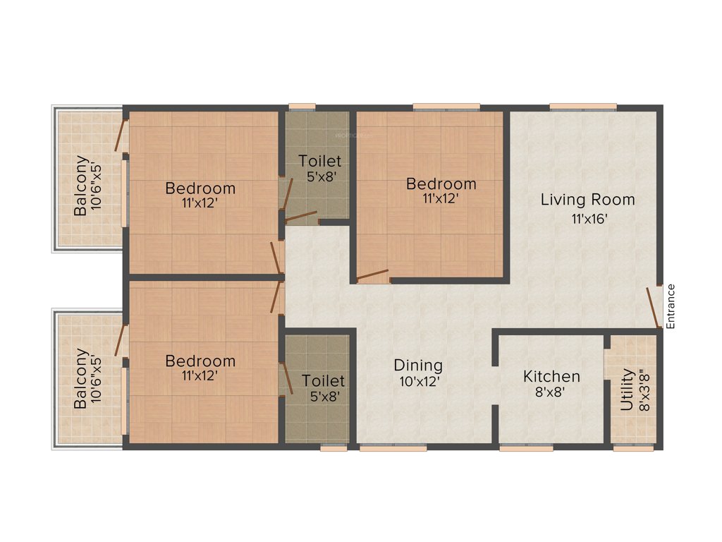 ARK Serene County (3BHK+3T (1,385 sq ft) 1385 sq ft)