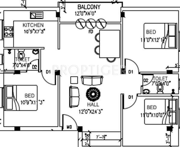Vasu Golden George Nagar (3BHK+3T (1,145 sq ft) 1145 sq ft)