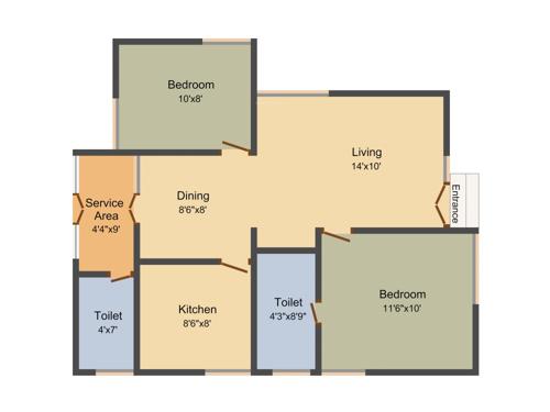 Azhagiri Pugazh Avenue (2BHK+2T (884 sq ft) 884 sq ft)