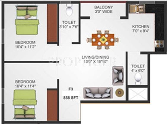 Prabhavathi Landmark (2BHK+2T (858 sq ft) 858 sq ft)