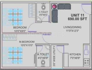 Prabhavathi Lotus (2BHK+2T (690 sq ft) 690 sq ft)