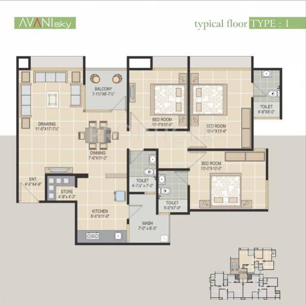 V Square Avani Sky (3BHK+3T (1,719 sq ft) 1719 sq ft)