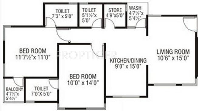 Green Group Residency Floor Plan (2BHK+3T)