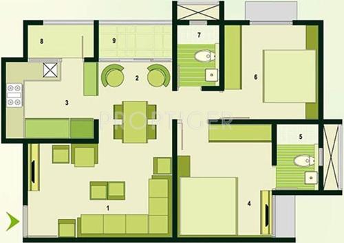 Khyati Green Aura (2BHK+2T (1,107 sq ft) 1107 sq ft)