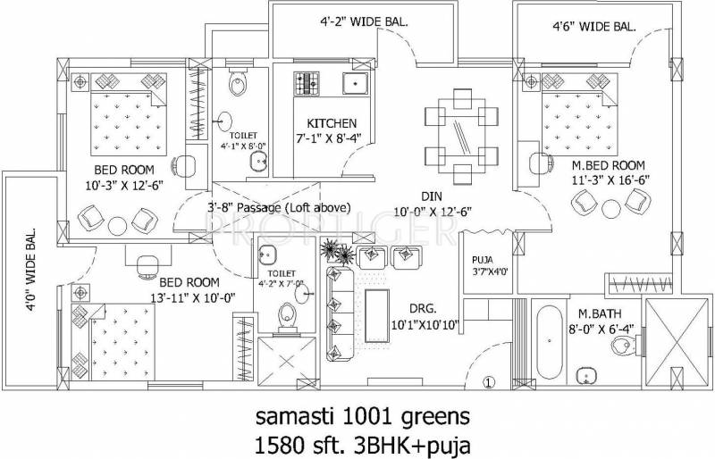 Samasti 1001 Greens (3BHK+3T (1,580 sq ft) + Pooja Room 1580 sq ft)