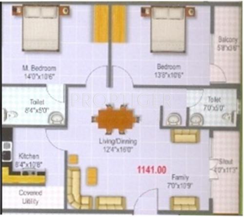 Vandana Lotus (2BHK+2T (1,141 sq ft) 1141 sq ft)