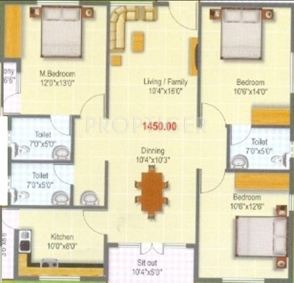 Vandana Lotus (3BHK+3T (1,450 sq ft) 1450 sq ft)