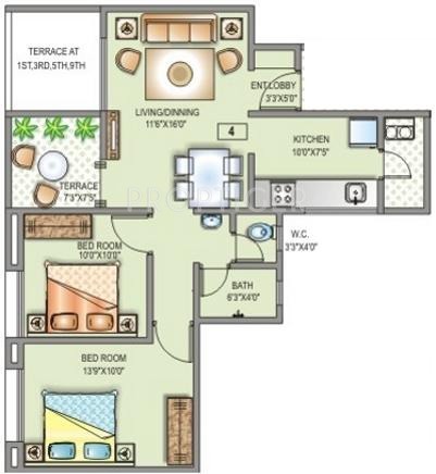 Kunal Belleza (2BHK+2T (850 sq ft) 850 sq ft) Kunal Belleza (2BHK+2T (850 sq ft) 850 sq ft)