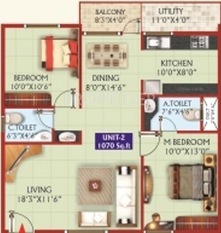 HSV Padmalaya Residency (2BHK+2T (1,070 sq ft) 1070 sq ft)