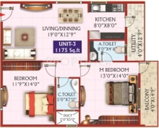 HSV Padmalaya Residency (2BHK+2T (1,175 sq ft) 1175 sq ft)