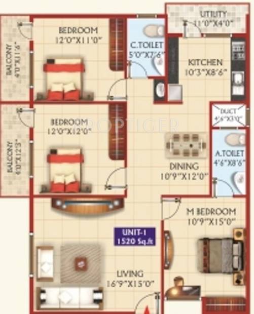 HSV Padmalaya Residency (3BHK+2T (1,520 sq ft) 1520 sq ft)