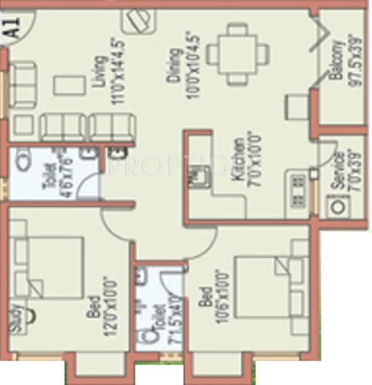 Rajarathnam Laurels (2BHK+2T (1,045 sq ft) 1045 sq ft)