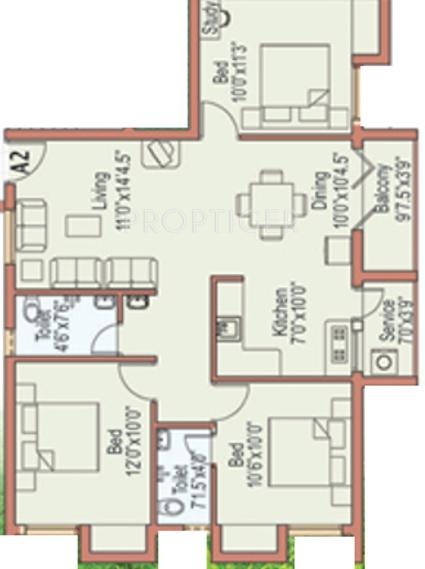 Rajarathnam Laurels (3BHK+2T (1,210 sq ft) 1210 sq ft)