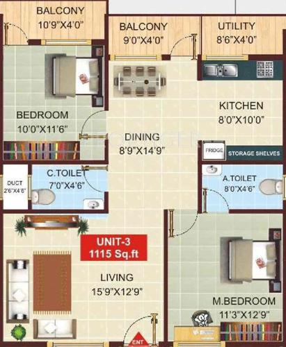 Panchmukhi Pride (2BHK+2T (1,115 sq ft) 1115 sq ft)