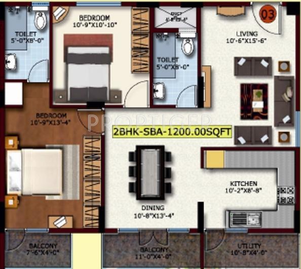 Eshwari Oak Dale (2BHK+2T (1,200 sq ft) 1200 sq ft)