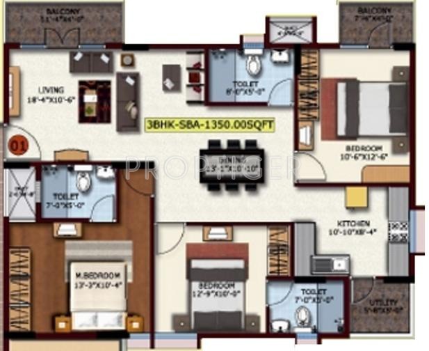 Eshwari Oak Dale (3BHK+3T (1,350 sq ft) 1350 sq ft)