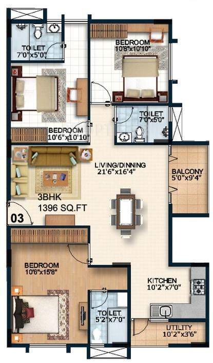 Alpine Fiesta (3BHK+3T (1,396 sq ft) 1396 sq ft)