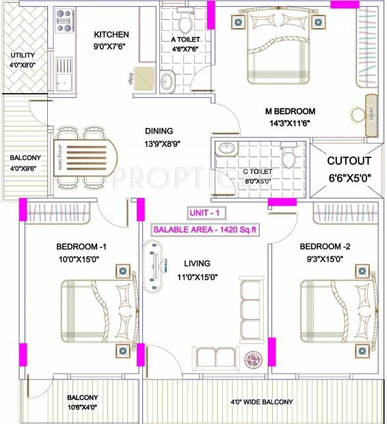 HSV Murari Classic (3BHK+2T (1,420 sq ft) 1420 sq ft)