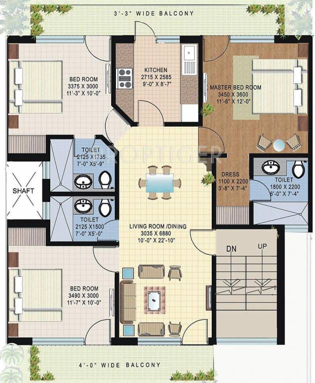 1220 sq ft 3 BHK 3T Apartment for Sale in Parsvnath Developers Royale ...