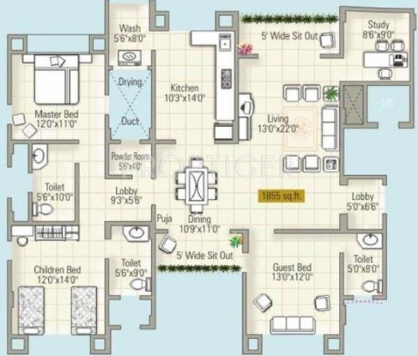 Thakkers Indigo Park (3BHK+3T (1,855 sq ft) + Study Room 1855 sq ft) Thakkers Indigo Park (3BHK+3T (1,855 sq ft) + Study Room 1855 sq ft)