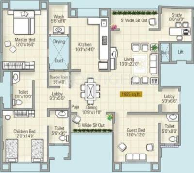 Thakkers Indigo Park (3BHK+3T (1,925 sq ft) + Study Room 1925 sq ft)