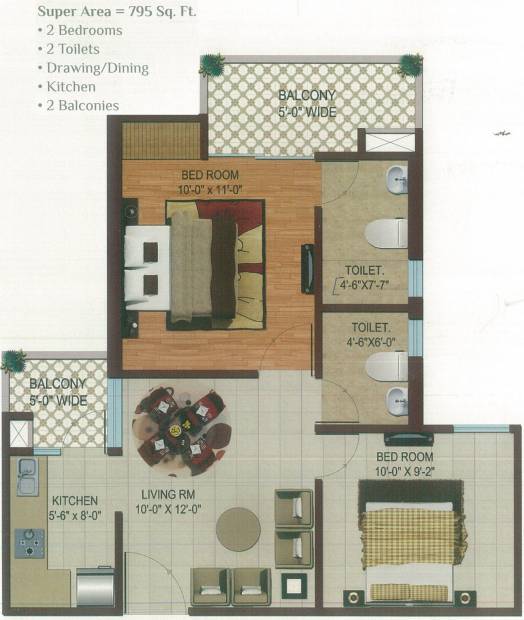 Color Homes (2BHK+2T (795 sq ft) 795 sq ft)