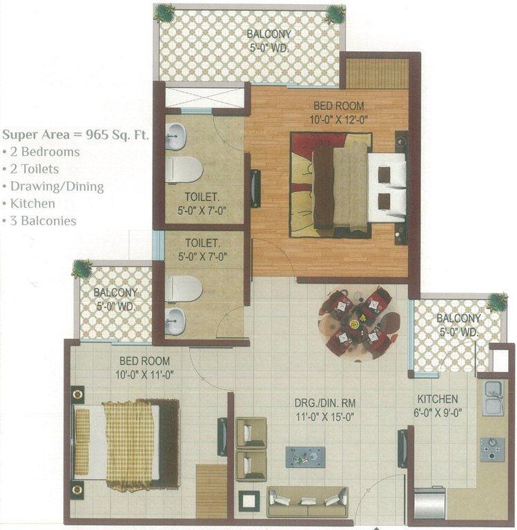 Color Homes (2BHK+2T (965 sq ft) 965 sq ft)