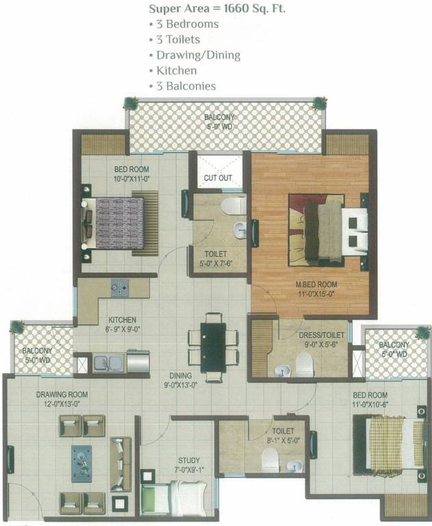 Color Homes (3BHK+3T (1,660 sq ft) Study Room 1660 sq ft) Color Homes (3BHK+3T (1,660 sq ft) Study Room 1660 sq ft)