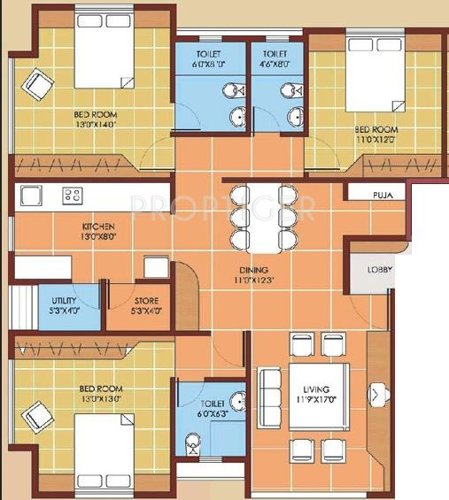 Thakkers Grandeur B (3BHK+3T (1,535 sq ft) 1535 sq ft)